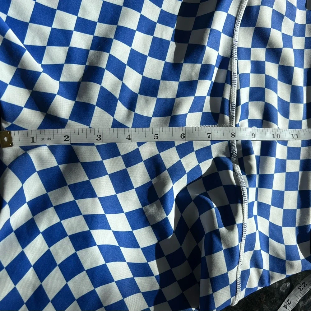 NWT Wilo The Label Blue and White Check The Wave Bike shorts and Bra set. Medium - Picture 9 of 11